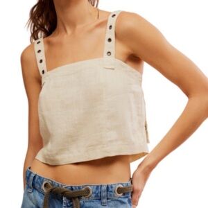 FP Syd Grommet Linen Crop Tank Top - Cream